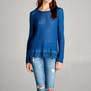Royal Blue Lace Bottom Sweater